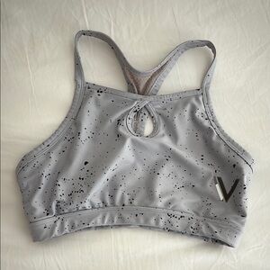 Gray Sports Bra with Racerback Design and Keyhole Detail